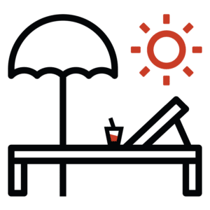 Illustration: Chaise lounge with umbrella and drink, in the sun